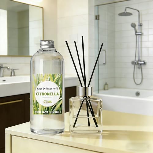 Image of STRN Citronella Reed Diffuser Set, Lemongrass Diffuser Oil Refill, with 6 Sticks 500ML(16.9fl.oz), Room Fresheners for Home, Long-Lasting Scented Fragrance for Summer, Living Room, Bedroom, Office