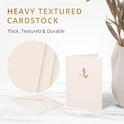 Image of Graphique Anchor La Petite Presse Boxed Notecards - 10 Embossed and Embellished Gold Foil Anchor Blank Cards with Matching Envelopes, 3.25 inch x 4.75 '