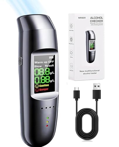 Sicomne Alcoholimetro Homologado DGT, Alcohol Alcolimetros Homologados España Profesional Alcoholimetro Homologado Test Alcoholemia Etilometro Pantalla LCD Digital Boquillas Batería Recargable USB