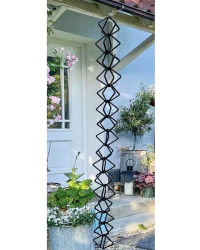 Decorative Black Aluminum Rain Chain - 7ft 8ft 9ft 10ft Diamond Links, Stylish Downspout Replacement for Gutters, Effective Water Diverter, Outdoor Garden Accent