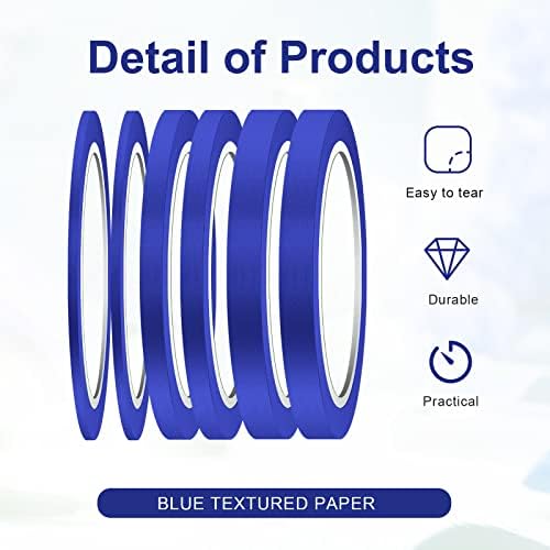 AIEX 6 Rolls Fine Line Tapes, 1/8, 1/4, 1/2 Inch Wide Fine line Masking Tape Colored Painters Tape Thin for Automotive Car School Office DIY Projects (blue)