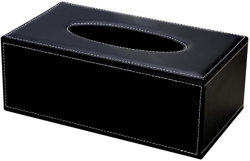 oddpod™ PU Leather Rectangular Tissue Box Holder/Napkin & Paper Towel Dispenser with Magnetic Bottom Lid for Office, Home, Hotel, School & Salon - Noir Black