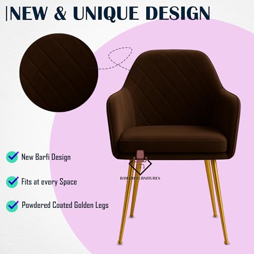Image of Set of 2 Accent Chair for Living Room | Modern Armchair in Soft Velvet Fabric with Sturdy Legs | Premium Chair for Home Living Room Bedroom Restaurent | (Golden Legs, Dark Brown Burfi)