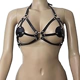 LYWBYXGS Black PU Leather Sexy Women Halter Cage Bra Exposed Breast Body Harness Belt Bralet Pole Dance Clubwear Fetish Costume (Color : Black, Cup Size : One Size)