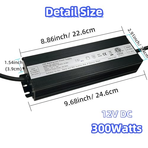 Image of LED Driver 300W 12V DC ETL Listed 100-277V AC to 12V DC Low Voltage Output Transformer Adapter, Constant Voltage Power Supply for LED-Strips Lights, Low Voltage Computer Surveillance Camera CCTV