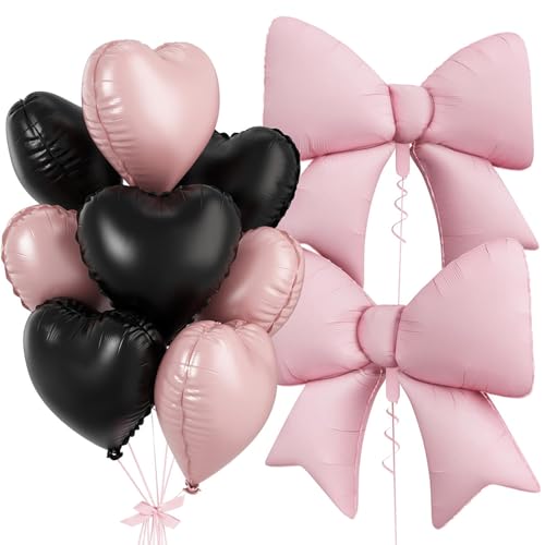 Ballons en cœur rose et noir de 96,5 cm pour kit décoration Saint-Valentin et fête d'anniversaire