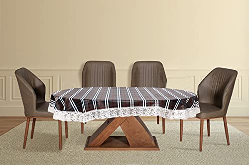 Image of The Furnishing Tree Waterproof PVC Oval Shaped 12 Seater Table Cover WxL 60x140 inches Checkered Pattern Black White with White Border lace