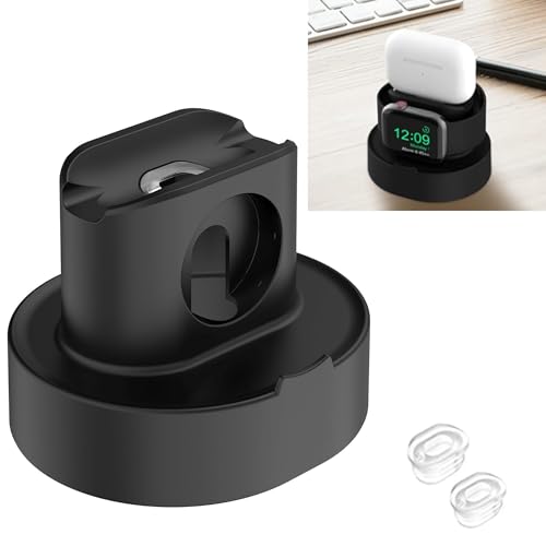 SOKUSIN Stand for Apple Watch Charger - iWatch AirPod 2 in 1 Charging Stand Holder Dock Compatible with Apple Watch Series 10 9 8 Ultra2 Ultra SE2 SE 7 6 5 4 3 2 and AirPods 1/2/3/Pro (Black) by SOKUSIN - Used condition - US$10.97