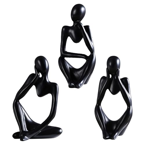 Lumeclat Conjunto de 3 Esculturas del Pensador, Estatuas de Resina para Oficina y Salón, Figuras de Arte Abstracto, Adornos para Escritorio, Estantería y Mesa, Decoración Personalizada (Negro)