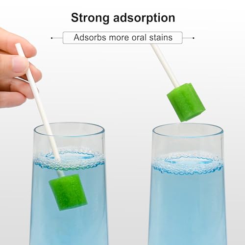 50x Mundpflegestäbchen Grün – Sterile Mundhygiene Schwamm-Tupfer zur Reinigung – Einweg Mundschwämme für die Pflege & Senioren – Sanfte Schaumstoff-Stäbchen für Mund & Zahnfleisch