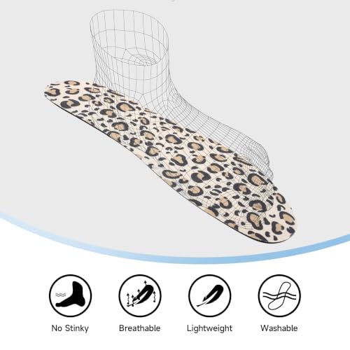 Image of Womens Shoe Insoles Anti Odor Thin Barefoot Inserts Size 9-13 | Breathable,Comfort Sockless Shoe Liner,No Show Socks,Machine Washable,Moisture Control,Cute,Everyday Insoles,Leopard Print