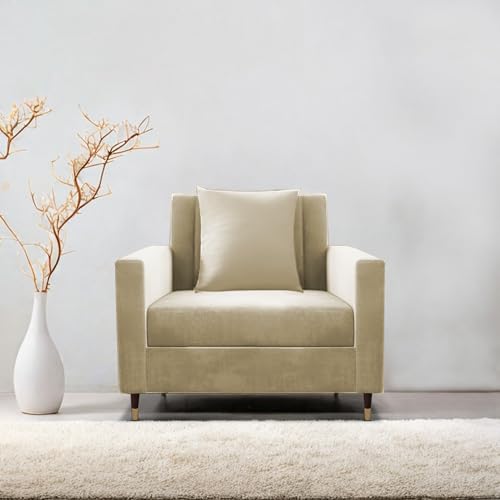 Image of Casaliving Garcia 1 Seater Sofa Set for Living Room (Cream Colour) Premium Fabric Sofa