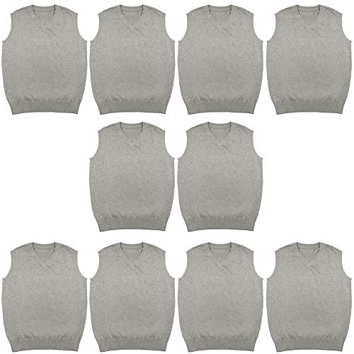 TOPTIE 10 Pack Mens Cotton Knit V-Neck Sweater Vest Casual Slim Fit Sleeveless Pullover (Gray, 2XL)