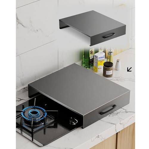 tapa encimera gas Placa protectora para cocina de gas de acero al carbono con asas, placa protectora para encimera con patas antideslizantes, tapas para quemadores(Gray,30x40x5cm/11.8x15.7x2in)