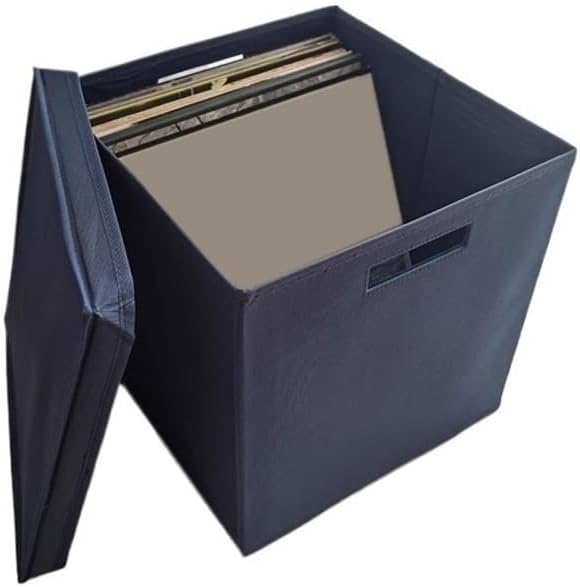 Cd Rack Foldable Oxford Cloth Vinyl Record Box with Lid for Home Office Cardboard Cd Storage Case,Blue