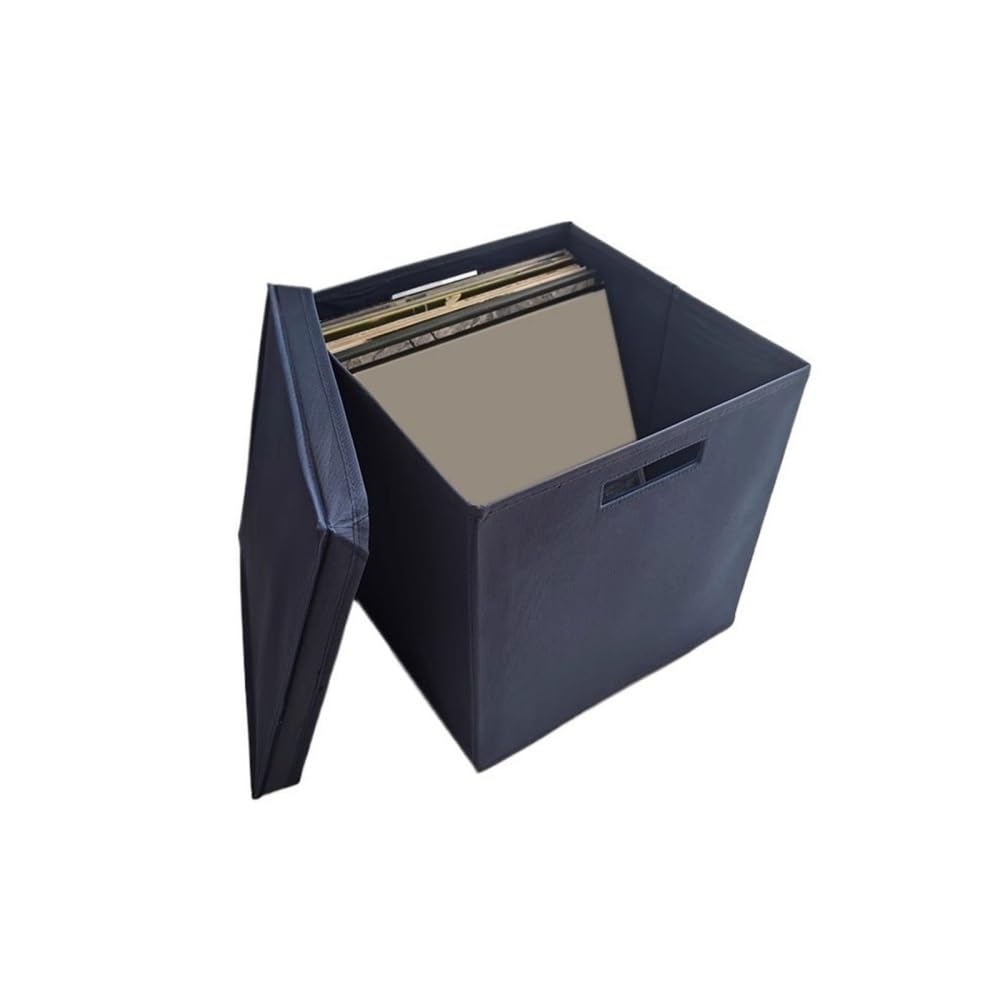 RYUQW3RE Cd Storage Rack Foldable Oxford Cloth Vinyl Record Box with Lid for Home Office Cardboard CD Storage Case(Blue)