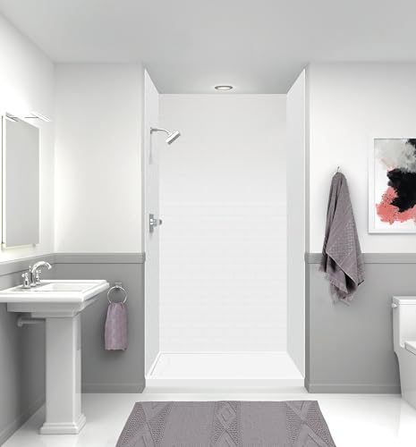 Transolid FSL4834L-01 48-in x 34-in Cast Solid Surface Low Profile Shower Base with Linear Concealed Left Hand Drain, White by Transolid - Used condition - US$405.30