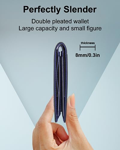 Mens Wallet with AirTag Holder, Bifold Genuine Leather Rfid Blocking AirTag Wallet with Cash Slots 9 Card Holders & ID Window, Compatible Apple Airtag Wallet Gifts for Men, Blue Inner4