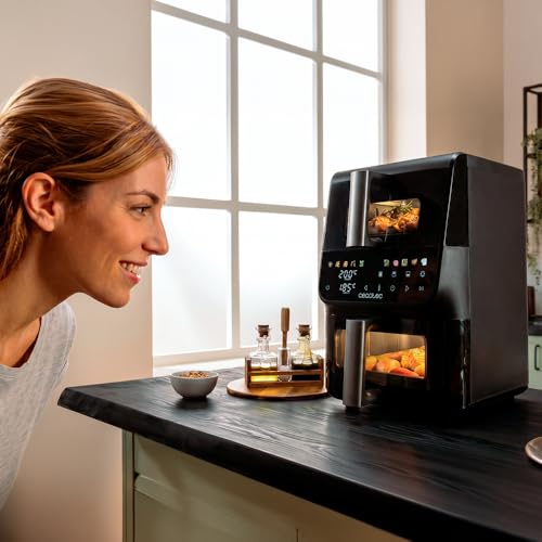 Cecotec Friteuse à Air 10 L - AirFryer - Cecofry DuoLevel 10000 DuoSize Window. 2000 W, Design Vertical, Cuves 3,5 et 6,5 L, Fenêtre pour Voir sans Perdre de Chaleur, Sync, 10 Menus, Gain de Place