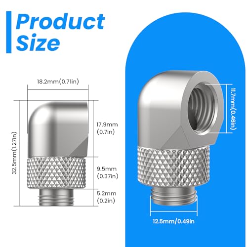 SDTC Tech 4-Pack G1/4" Male to Female Extender Connector 90° Rotary Elbow Enhance Multi-Link Adapter Fitting for PC Water Cooling System, Silver