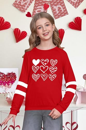Image of LAZYCHILD Kids Valentine Shirt Girls Valentines Day Shirts Heart Graphic Long Sleeve Striped Tee Tops 5-14 Years