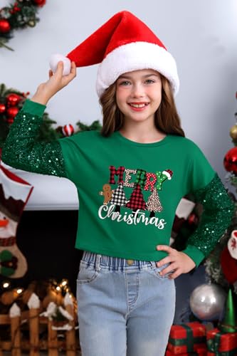 Image of BesserBay Girls Christmas Sequin Shirt Patchwork Long Sleeve Crop Tops 6-14 Years