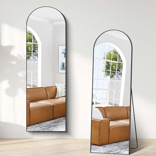 Weare Home Espejo de Cuerpo Entero, 150 x 40 cm Espejo de Pie Cuerpo Entero Curvado, espejo grande cuerpo entero Espejo de Pared con Marco de Aleación de Aluminio y Soporte para Sala Dormitorio(Negro)