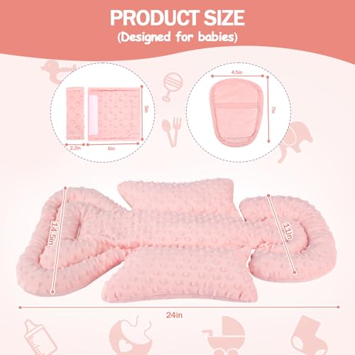 Image of Infant Car Seat Insert Boy Girl, 3 in 1 Newborn Carseat Insert with Strap Pads, Car Seat Head Support for Baby Strollers, Swings, and Bouncers, Comfortable and Machine Washable, Orange Pink