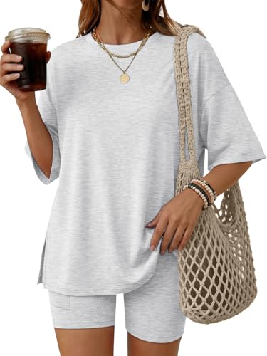 LILLUSORY Womens Lounge Sets Shorts 2 Piece Matching Pajamas Summer Travel Cruise Outfits 2026 Casual Maternity Resort Wear Gym Workout Spring Clothes Grey M