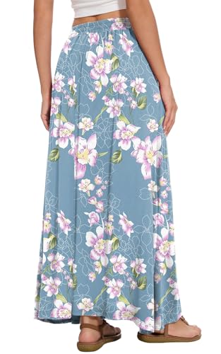 Image of Womens Maxi A-line Long Skirt Casual 2026 Elastic High Waist Flowy Skirts with Pockets