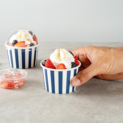 Image of Restaurantware Coppetta 4-Ounce Dessert Cups, 200 Disposable Ice Cream Cups - Lids Sold Separately, Heavy-Duty, Blue And White Paper Frozen Yogurt Bowls, For Hot And Cold Foods