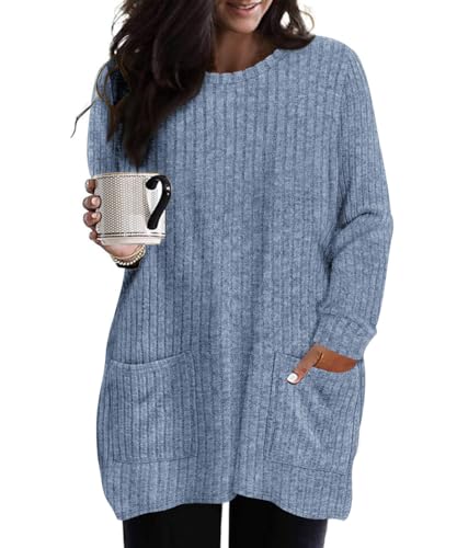 RITERA Plus Size Tops For Women Lightweight Sweater Round Neck Long Sleeve Shirts Tunic Fall Blouse