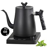 Hervidor Eléctrico Inteligente Cuello de Cisne 1.0 Litro con Ajuste de Temperatura 40-100°C, Acero Inoxidable 304, Conservación Térmica 36 Horas, Protección contra Funcionamiento en Seco 1000W Negro