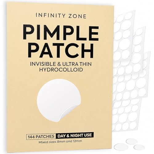 INFINITY ZONE Hydrocolloid Pimple Patches (144 Count, 8mm & 12mm) – Nearly Invisible, Ultra Thin Spot Cover, Day & Night Use.