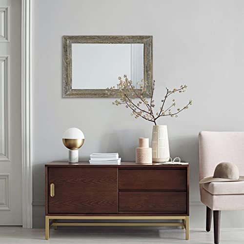 Mwazzll Rustic Mirror 20"X16" Decorative Wood Framed Mirror Farmhouse Retro Hanging Wall Mirror For Bathroom Bedroom Entryway Brown #TOP4