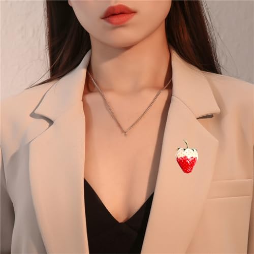 Image of coadipress Cute Strawberry Enamel Brooch Pins for Women Red Strawberry Dripping Oil Fruit Brooches Fashion Elegant Fruit Lapel Pin Badge Jewelry Gift