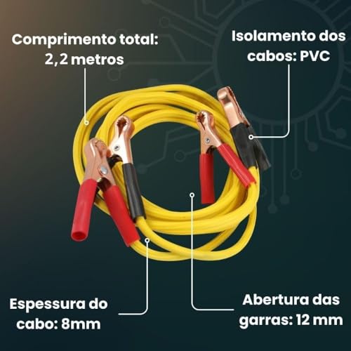 Cabo de Chupeta Automotivo 800amp Para Bateria Carro Moto Caminhão 2,2 Metros Espessura 8mm com Bols