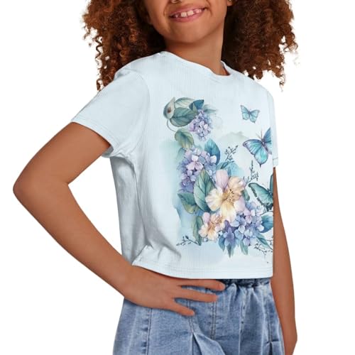 Image of Kids Crop Top Short Sleeve T-Shirts for Girls Size 5-14