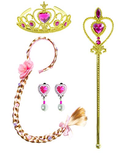 Princess Costume Dress For Girls Party Dress Up With Braid,Earings,Tiaras & Wand 5-6 Years #TOP1