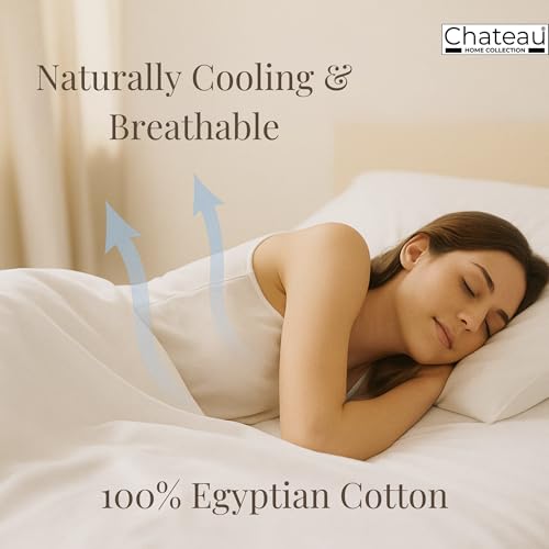 Image of Egyptian Cotton Sheets King Size Sheets Set, 400 Thread Count Sateen Weave Hotel Collection King Sheet Set, Fully Elasticated 15 inch Deep Fitted Sheet & Pillowcase Sets, Soft & Breathable White Bedding