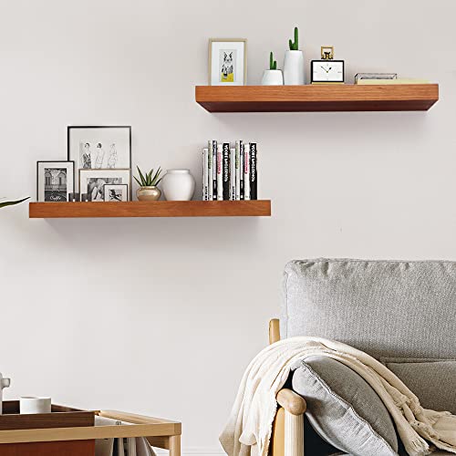 Floating Shelves, 8 Inch Deep Shelves For Wall, Farmhouse Rustic Brown Wood Wall Shelves For Living Room, Bedroom, Home Decor, Thick Kitchen Wood Display Shelves, Set Of 2, 24 X 8 X 1.6 Inch #TOP1