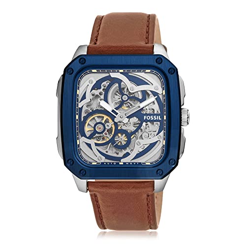 Image of Fossil Mens 42 mm Inscription Blue Dial Leather Analogue Watch - ME3202