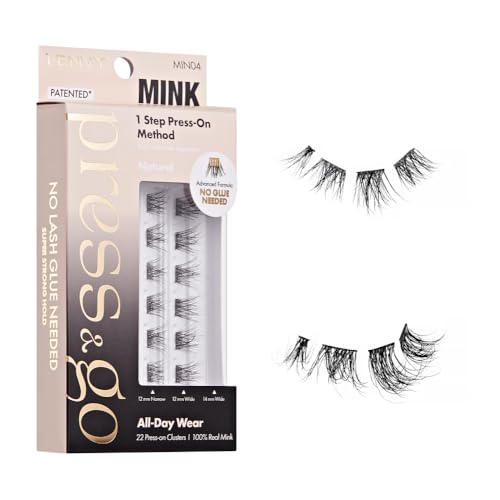 i-ENVY Press&Go 100% Real Mink Self-Adhesive Eyelashes, No Glue Needed 22 False Lash Clusters, 1 Step Press-On Lashes, No Damage or Residue, Reusable & Customizable (Mink Natural)