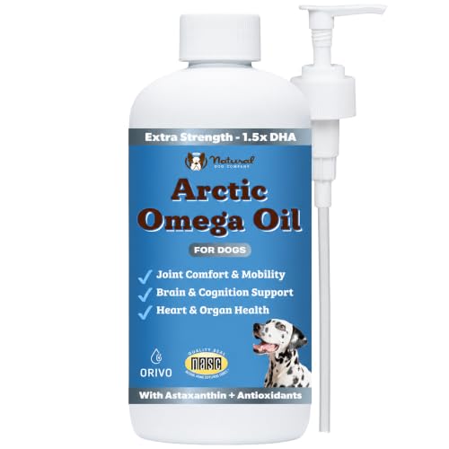 Natural Dog Company Arctic Omega Oil for Dogs Salmon Pollock Krill & Algal DHA Supports Skin & Coat Joint Mobility Cognitive Health & Immune Wellness Liquid Fish Oil Pump 16 oz