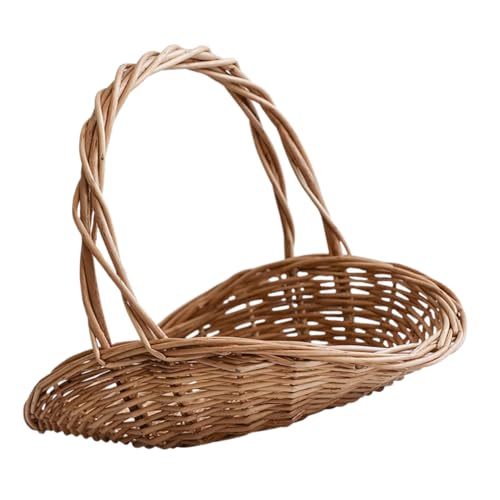 KONTONTY Rattan Garden Basket: Rustic Woven Picnic Basket with Handle for Fruits Vegetable and Flowers - Portable Storage Holder for Outdoor Activities