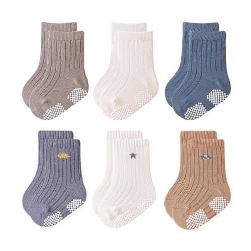 VWU Meias infantis para bebês com aderência, meias de algodão, primavera, outono, 0-5T, pacote com 6