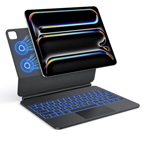 TECURS Funda con teclado para iPad Pro de 13 pulgadas 2024 (M4), teclado mágico con trackpad, diseño flotante magnético, retroiluminación de 7 colores, negro