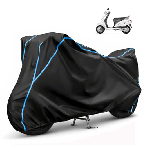 Image of Compatible with Honda Activa 5g Waterproof Two Wheeler Scooter Body Cover Water Resistant, Heavy Duty, UV Rays, Dust & Scratch Protection for All-Modal & Variants (Black,Sky Blue Piping)