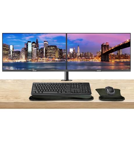 Image of ASUS VA24EHF 24-inch 1080p FHD LCD Monitor, 2-Pack HDMI, Eye Care, Low Blue Light, 100Hz 1ms Desk Mount Dual Monitor Stand, MK270 Wireless Keyboard & Mouse, Gel Mouse & Wrist Pad