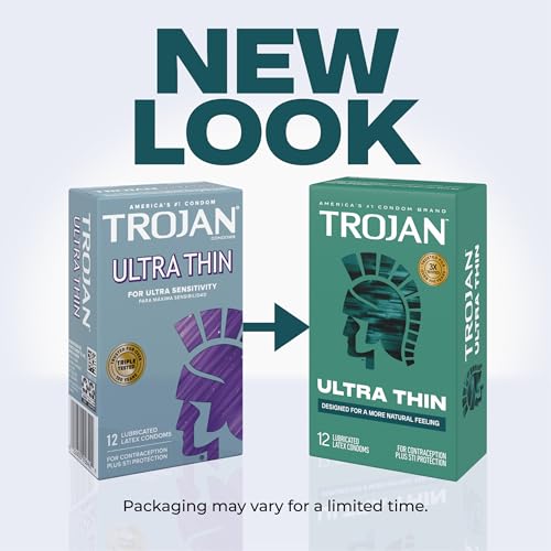 Image of Trojan Ultra Thin Latex Lubricated Condoms for Men, Thin Condoms for a More Natural Feeling, Premium Latex to Help Reduce Risk of Pregnancy and Sexually Transmitted Infections (STIs), 12 count